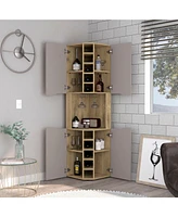 Mecca Corner Bar Cabinet, Ten Built-in Wine Rack, Macadamia / Taupe