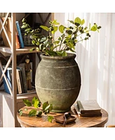 LuxenHome Rustic Ginger Root Brown Terracotta 13.6-Inch Tall Indoor and Outdoor Urn Vase