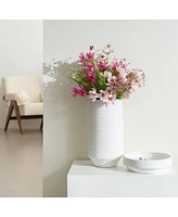 LuxenHome White Terracotta 16.1-Inch Tall Indoor and Outdoor Cylinder Vase