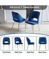 Streamdale Furniture Blue Velvet Dining Chairs with Metal Legs and Hollow Back Upholstered Dining Chairs Set of 4