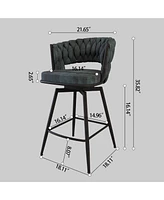 Streamdale Furniture Bar Chair Suede Woven Bar Stool Set of 4,Black legs Barstools No Adjustable Kitchen Island Chairs,360 Swivel Bar Stools Upholster