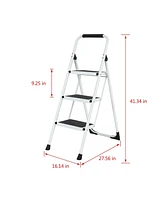 Flynama 3 Step Ladder Portable Folding Ladder Stool for Adults with Wide Anti-Slip Pedal