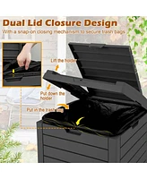 Costway 1 Pcs 31 Gallon Outdoor Trash Can Waste Bin with Dual Lid & Pull-out Drawer Backyard