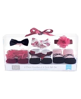 Hudson Baby Infant Girl Headband and Socks Giftset 6pc