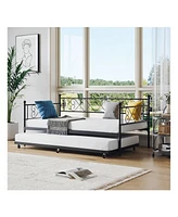 gaomon Twin Size Daybed Frame Heavy Duty Metal Slats Mattress Foundation Platform Sofa Bed With Headboard For Bedroom, Living Room, Guest Room