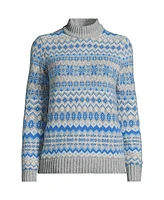 Lands' End Women's Cozy Lofty Jacquard Mock Neck Sweater