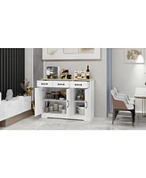 Slickblue Farmhouse White Buffet Cabinet Sideboard with 3 Drawers and 3 Doors for Dining Room, Living Room, or Kitchen Storage