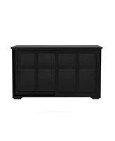 Slickblue Black Kitchen Storage Stand Cupboard with Glass Door for Stylish Display and Organized Storage