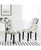 Gymax Set of 2 Tufted Dining Chair Upholstered Nailhead Trim Rubber Wooden Leg