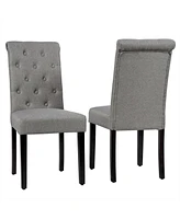 Gymax 4PCS Upholstered Dining Chair High Back Armless Chair w/ Wooden Legs Grey