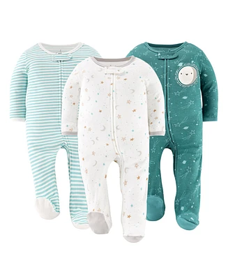 The Peanutshell Baby Boys Neutral Celestial Footed Sleepers Girls, 3 Pack