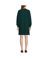 Lands' End Women's Cotton Blend Cable Crew Neck Sweater Dress