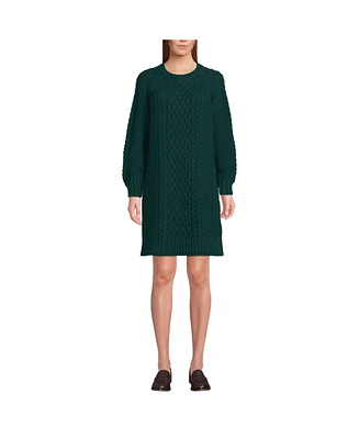 Lands' End Women's Cotton Blend Cable Crew Neck Sweater Dress