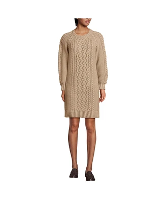 Lands' End Women's Cotton Blend Cable Crew Neck Sweater Dress