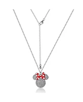 Disney Minnie Mouse Fashion Red Polka Dot Bow Crystals Pave Necklace