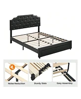 gaomon Bed Frame With 2 Storage Drawers, Platform Bed Frame With Upholstered Headboard, No Box Spring Needed, Wood Slats Support, Easy Assembly