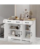 Slickblue Farmhouse White Buffet Cabinet Storage Sideboard with 3 Drawers and 3 Doors, Perfect for Dining Room, Living Room, or Kitchen Cupboard