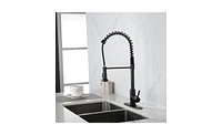 Slickblue Matte Black Commercial Kitchen Faucet with Solid Brass Construction, Single Handle and Pull-Down Sprayer with Spring Design