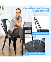 Gymax 18'' Metal Dining Chair High Back Bar Stools Set of 4 w/ X-shaped Frame Breathable Holes