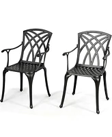 Gymax Set of 2 Cast Aluminum Dining Chairs Durable Solid Construction W/Armrest Black