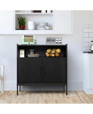 Mr Ironstone Modern Black Sideboard Buffet with Ample Storage and Coffee Bar