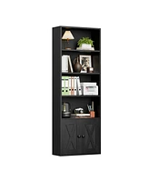 Mr Ironstone 5-Shelf Bookcase with Doors, Adjustable feet, Floor Standing Storage Cabinet for Home Office, Black