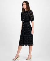 Tahari Asl Women's Lace Velvet-Trim Shirtdress