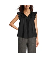 Lands' End Women's Split Neck Satin Ruffle Blouse