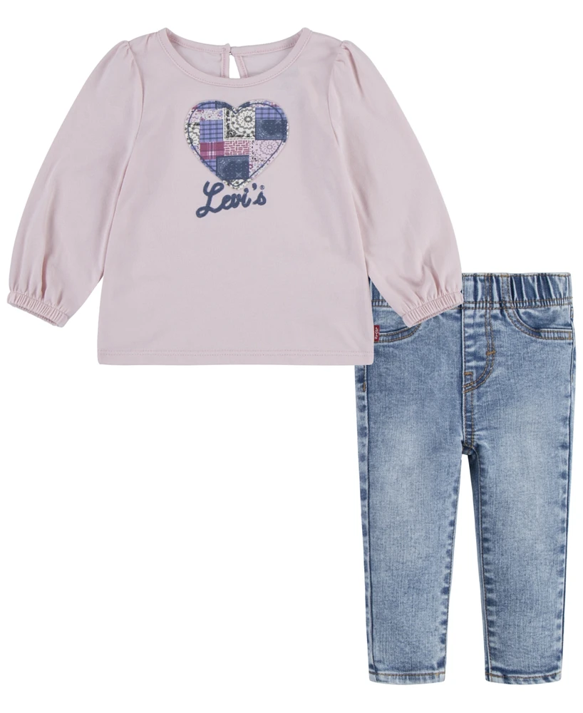 Levi's Infant Girls Puff Sleeve Tee and Jeans, 2-Piece Set