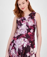 Robbie Bee Women's Floral-Print Cowl-Neck Fit & Flare Dress