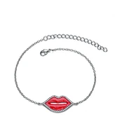 GiGiGirl White Gold Plated Cubic Zirconia Red Lips Fashion Bracelet