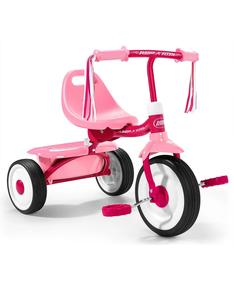 Radio Flyer 415PS Kids Readily Assembled Fold 2 Go Trike with Storage Bin, Pink