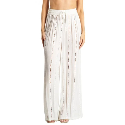 La Moda Clothing Women's Eyelet Wide Leg Pants