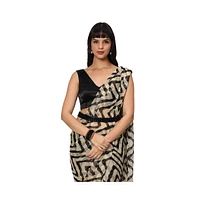 One Minute Saree Women's Maya Cream & Black Zigzag Georgette Ready to Wear Sari