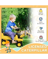 Aosom Cat Licensed Ride-on Excavator for Kids with Manual Shovel, Yellow
