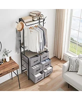 gaomon Dresser for Bedroom, Small Dresser Chest 6 Drawer Dresser with Clothes Rack, 4 Hooks, Hanging Rods