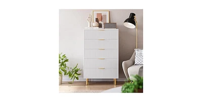 gaomon White Dresser, Modern 5 Drawer Dresser for Bedroom with Gold Handle and Large Drawer