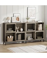 gaomon Sideboard Cabinet, Farmhouse Coffee Bar Cabinet with Sliding Door, Wood Metal Kitchen Buffet Storage Cabinet,Gray