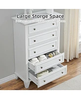 gaomon 5 Drawers Dresser for Bedroom, White Dresser with Wide Drawers, Wood Chest of Drawers, Tall Dresser for Bedroom