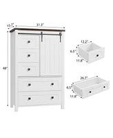 gaomon Dresser, 5 Drawers Dresser for Bedroom with Sliding Barn Door, Adjustable Shelf, Farmhouse Tall Chest