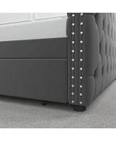 Slickblue Velvet Upholstered Daybed with Trundle - Tufted Full Sofa Bed for Bedroom or Guest Room