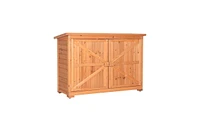 Slickblue Outdoor Fir Wooden Garden Shed with Double Doors and Lockers, Vibrant Orange Red Storage Cabinet Unit