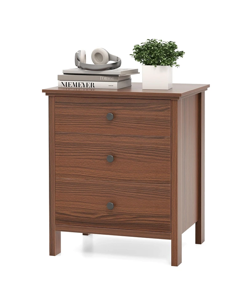 Gymax 3-Drawer Nightstand Wooden Bedside Table Modern Side End Table Walnut