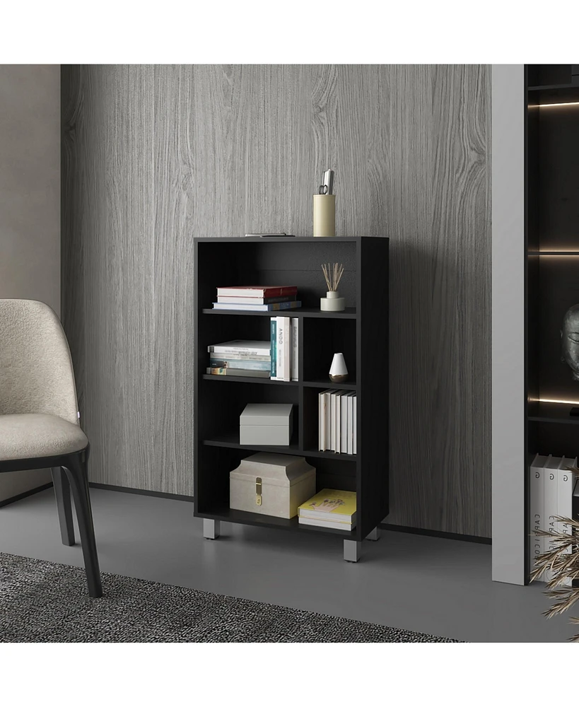 Fm Furniture Charco Bookcase in Melamine with Six Shelves, Black