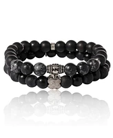 Lucky Brand Black Lava Bead Bracelets - Set of Two Natural Stone Stretch Bracelets for Men