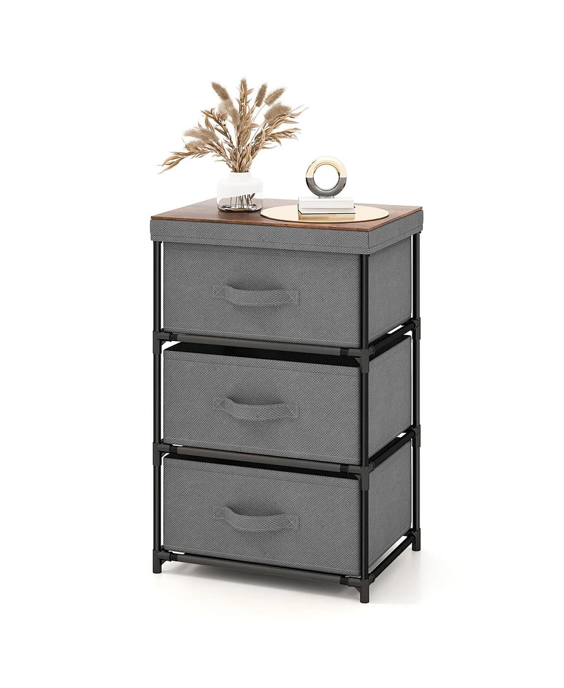 Gymax 3 Drawers Dresser Fabric Storage Tower Organizer Unit Tall Nightstand Side Table