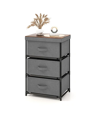 Gymax 3 Drawers Dresser Fabric Storage Tower Organizer Unit Tall Nightstand Side Table