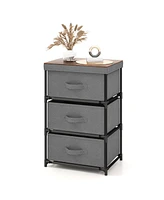 Gymax 3 Drawers Dresser Fabric Storage Tower Organizer Unit Tall Nightstand Side Table