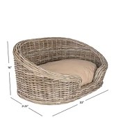The Licker Store Curvy 33" x 21.25" Classic Handwoven Rattan Dog Bed with Machine-Washable Cushion