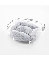 The Licker Store Carole Small/Medium Modern Lucite Calming Fluffy Pet Bed with Washable Cushion